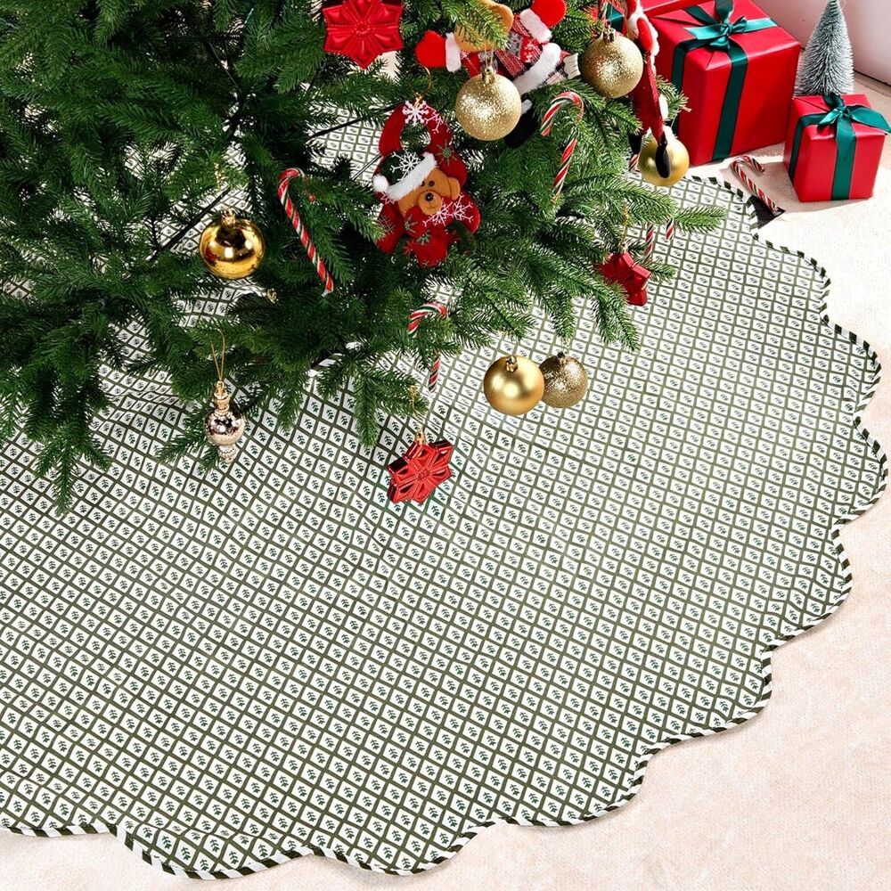 45 Inch Christmas Tree Skirt Vintage Green Plaid, 8O-181H004